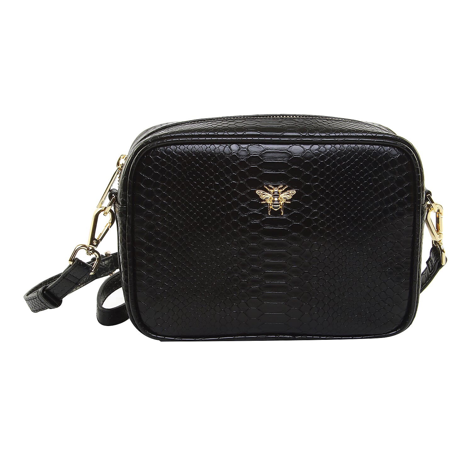 Limited Edition - ALICE WHEELER Mayfair Camera Snake Pattern Crossbody Bag (Size 22x16x7 Cm) - Black