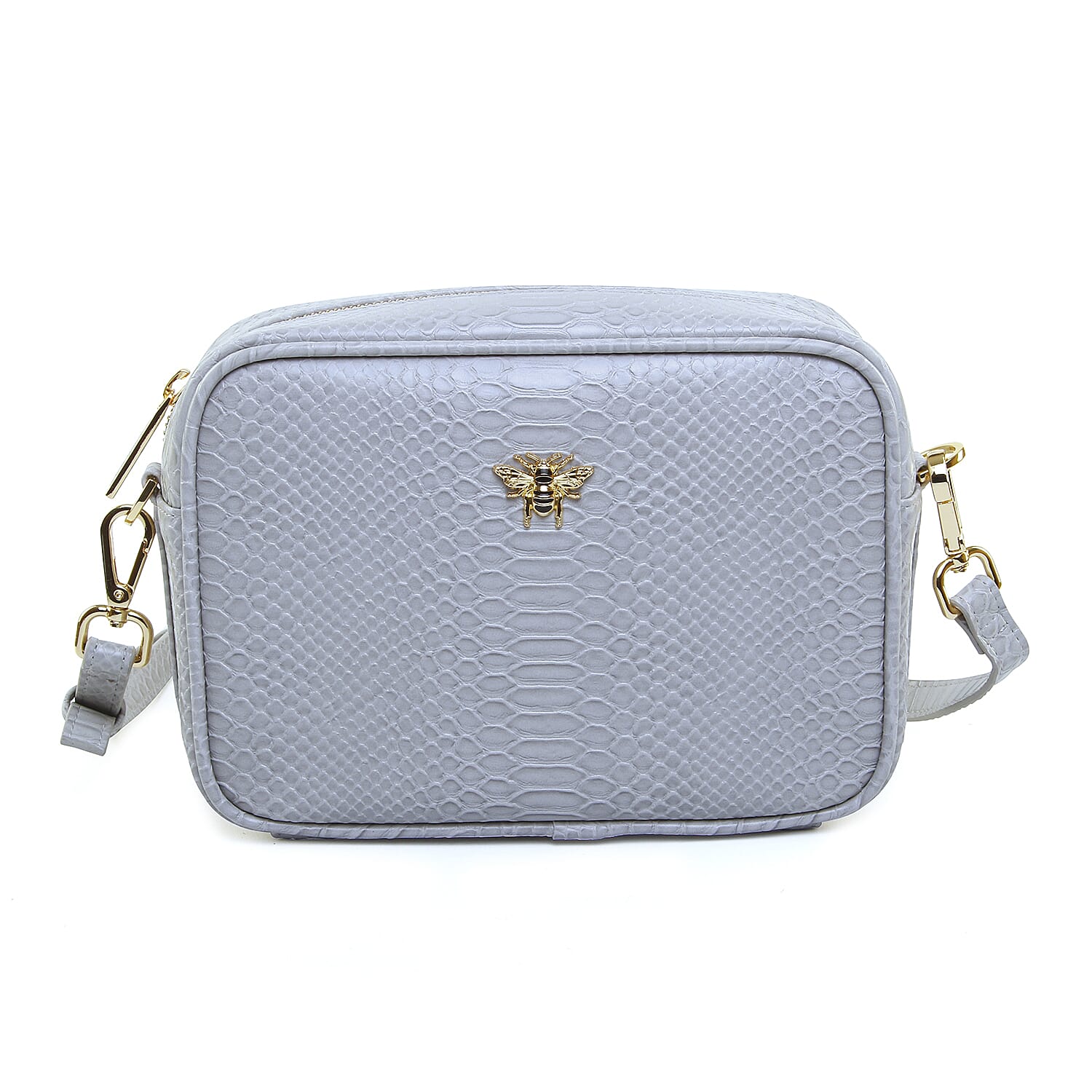Limited Edition - ALICE WHEELER Mayfair Camera Snake Pattern Crossbody Bag (Size 22x16x7 Cm) - Grey
