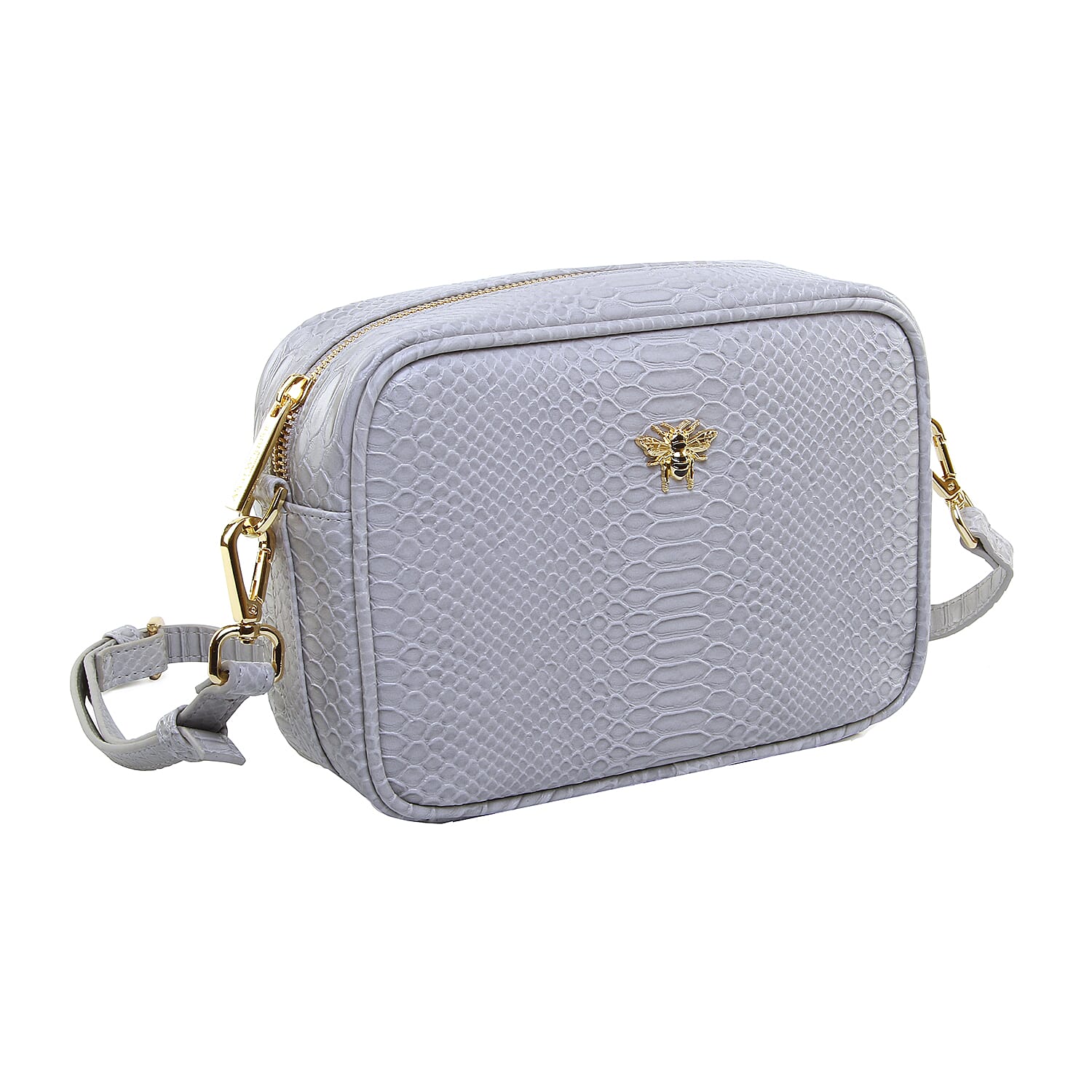 Limited Edition - ALICE WHEELER Mayfair Camera Snake Pattern Crossbody Bag (Size 22x16x7 Cm) - Grey