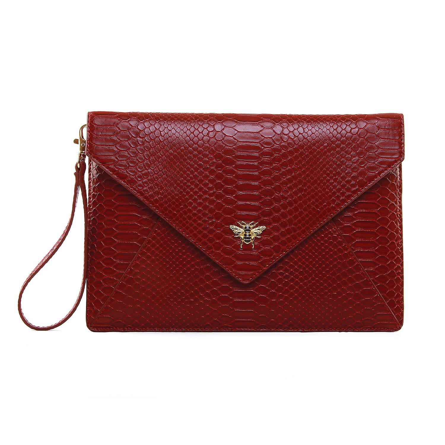 Limited Edition - ALICE WHEELER Chelsea Envelope Snake Pattern Clutch Bag (Size 26x18x2 Cm) - Cherry