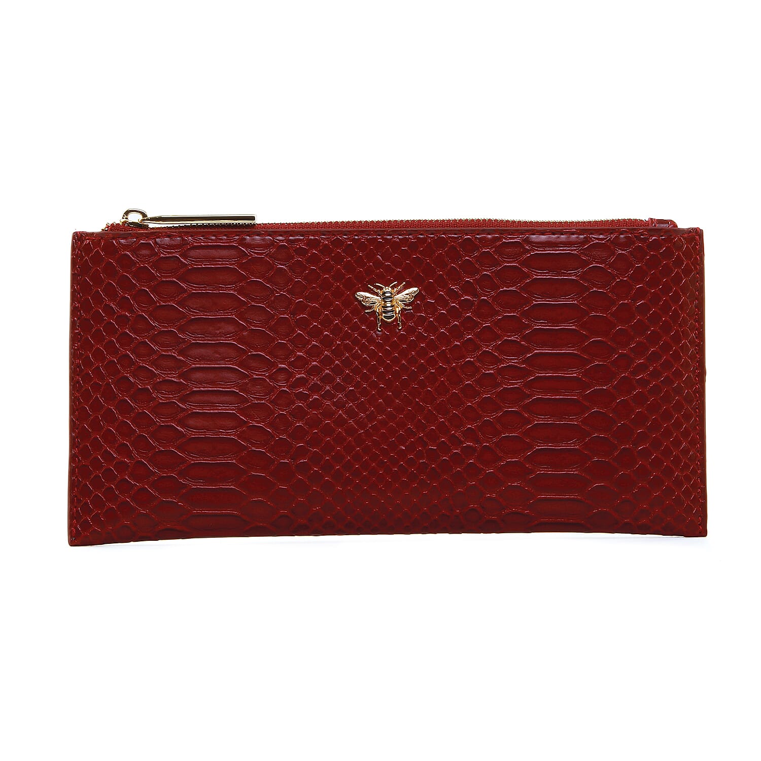 Limited Edition - ALICE WHEELER Brunel Slim Line Snake Pattern Purse (Size 21x10x1 Cm) - Cherry
