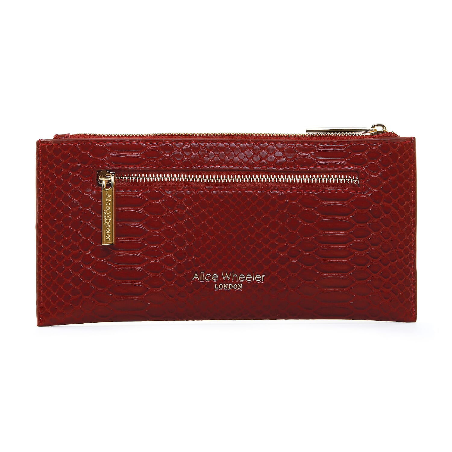 Limited Edition - ALICE WHEELER Brunel Slim Line Snake Pattern Purse (Size 21x10x1 Cm) - Cherry