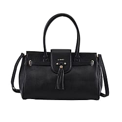 LA MAREY Genuine Leather Convertible Bag with Detachable Long Strap - Black