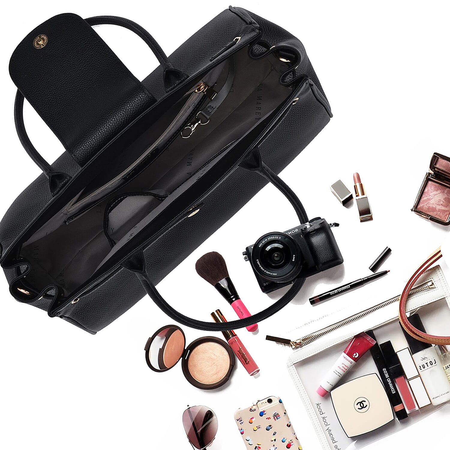 LA MAREY Genuine Leather Convertible Bag with Detachable Long Strap - Black