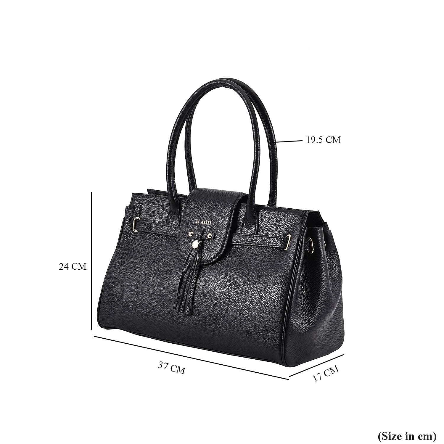 LA MAREY Genuine Leather Convertible Bag with Detachable Long Strap - Black