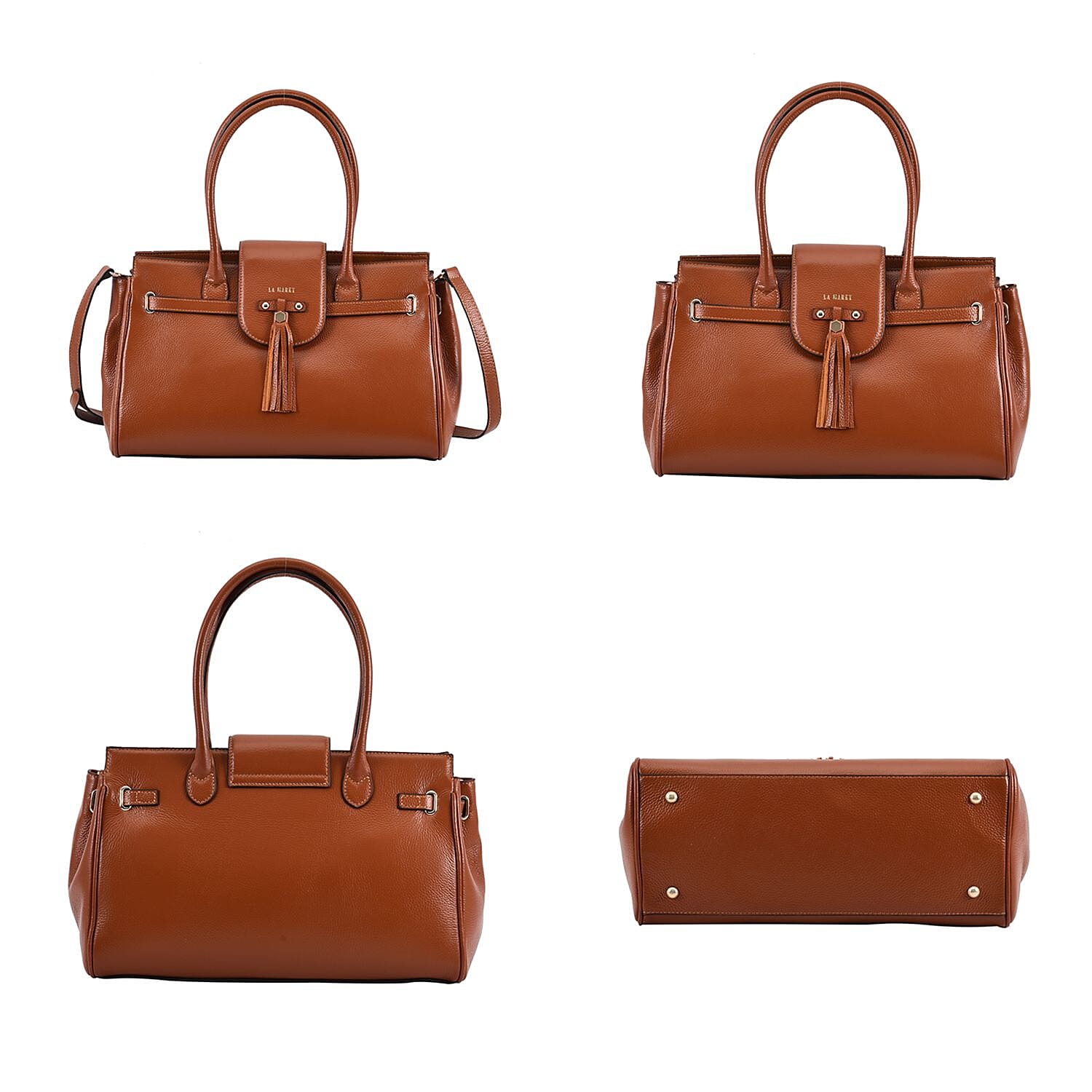 LA MAREY 100% Genuine Leather Convertible Jenny Bag with Detachable Long Strap (Size 37x24x17 Cm) -Tan