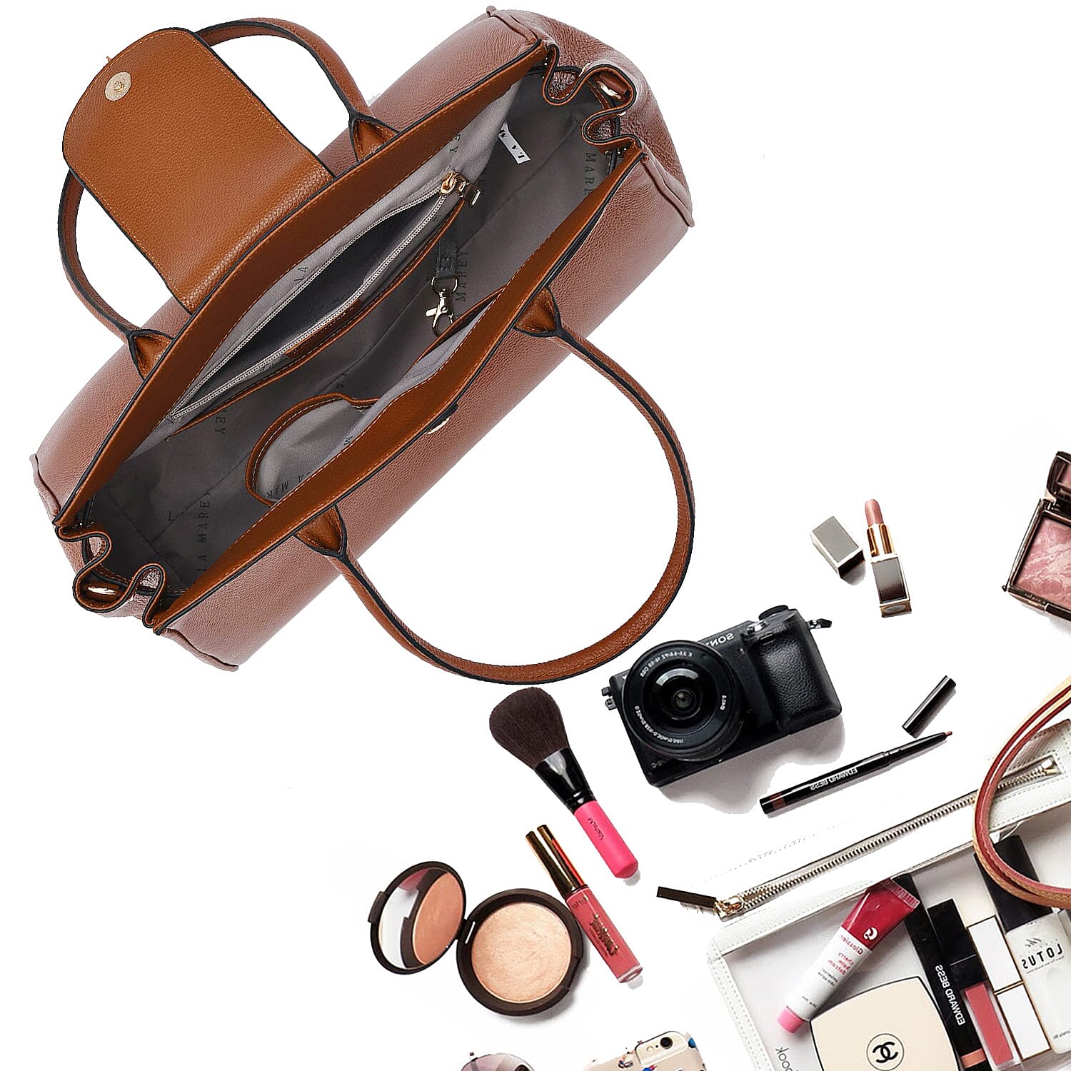 LA MAREY 100% Genuine Leather Convertible Jenny Bag with Detachable Long Strap (Size 37x24x17 Cm) -Tan