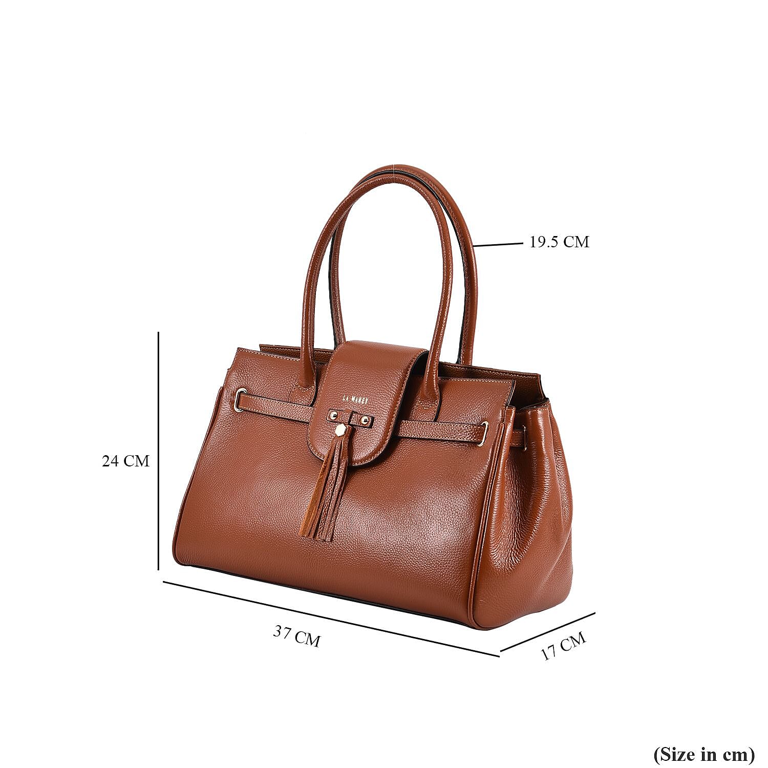 LA MAREY 100% Genuine Leather Convertible Jenny Bag with Detachable Long Strap (Size 37x24x17 Cm) -Tan