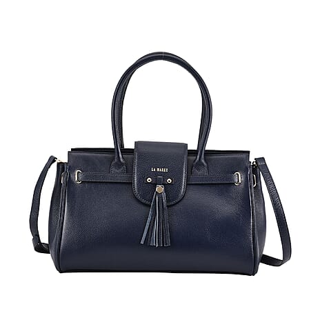 LA MAREY 100% Genuine Leather Convertible Jenny Bag with Detachable Long Strap - Navy