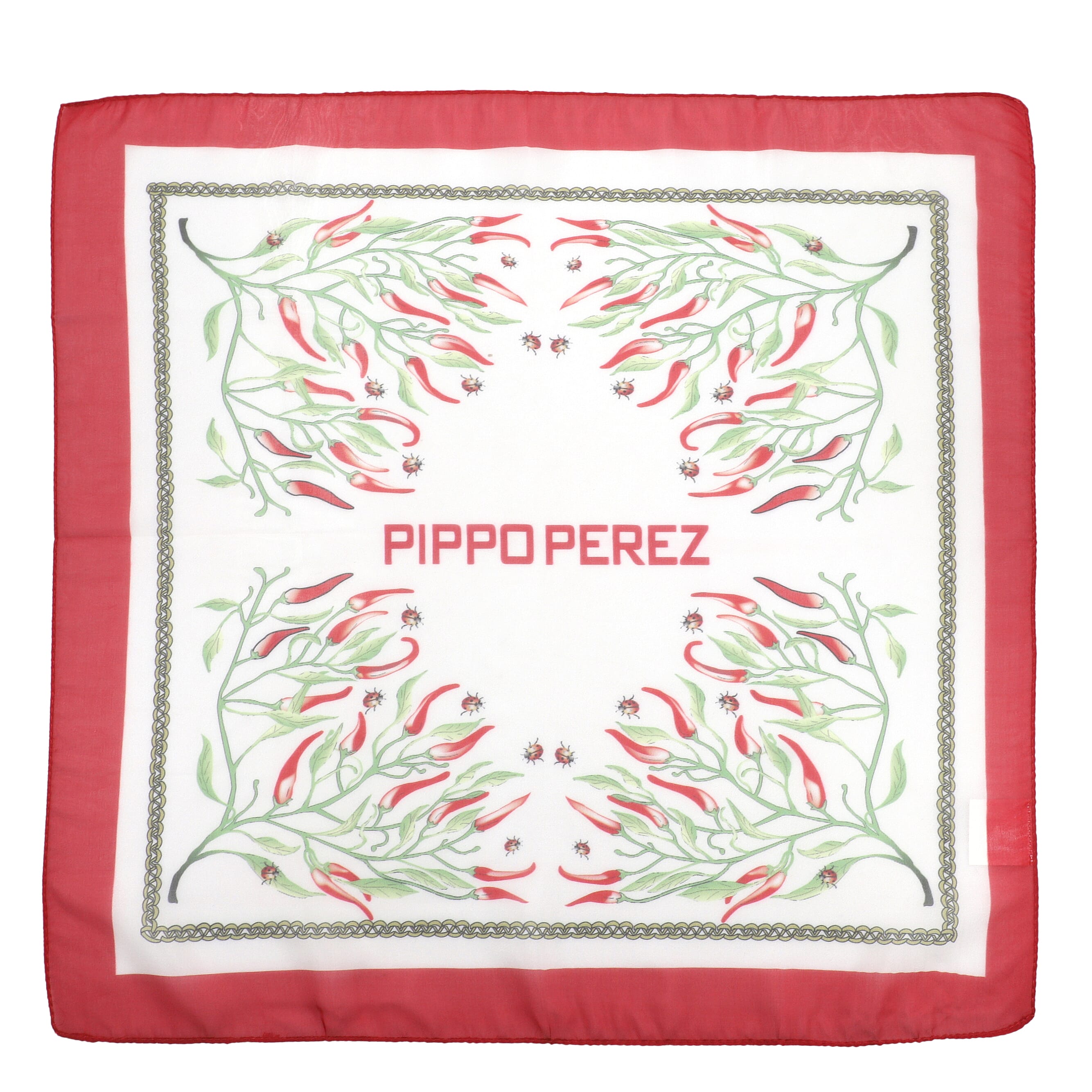 GP - Chilli Tree Pattern Pocket Square (Size 45 Cm) - Cream, Red & Green