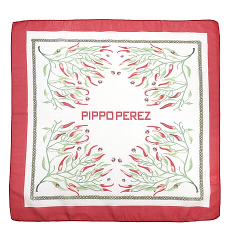 GP - Chilli Tree Pattern Pocket Square (Size 45 Cm) - Cream, Red & Green