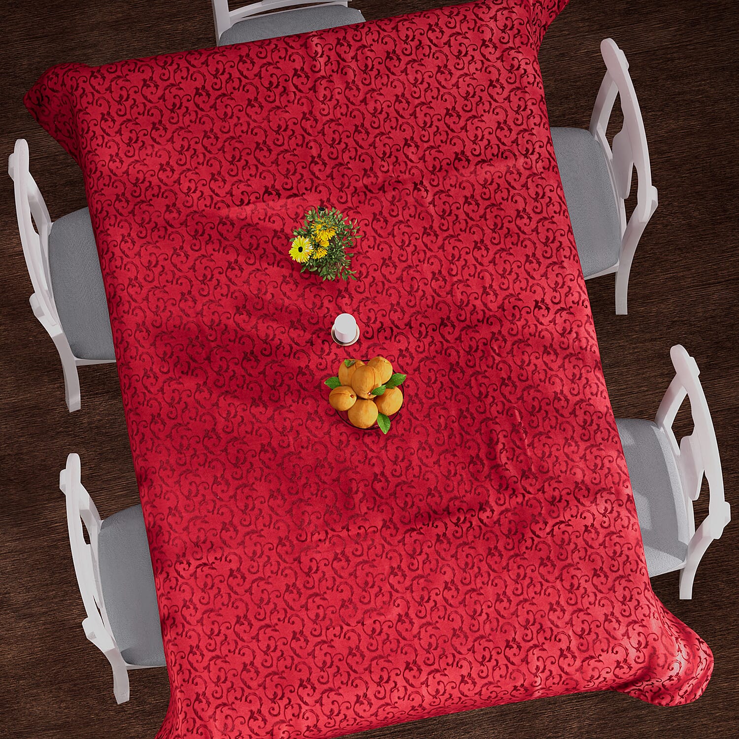 Rectangular Water Resistant Jacquard Scroll Pattern Table Cloth (Size 300x178 Cm) - Red