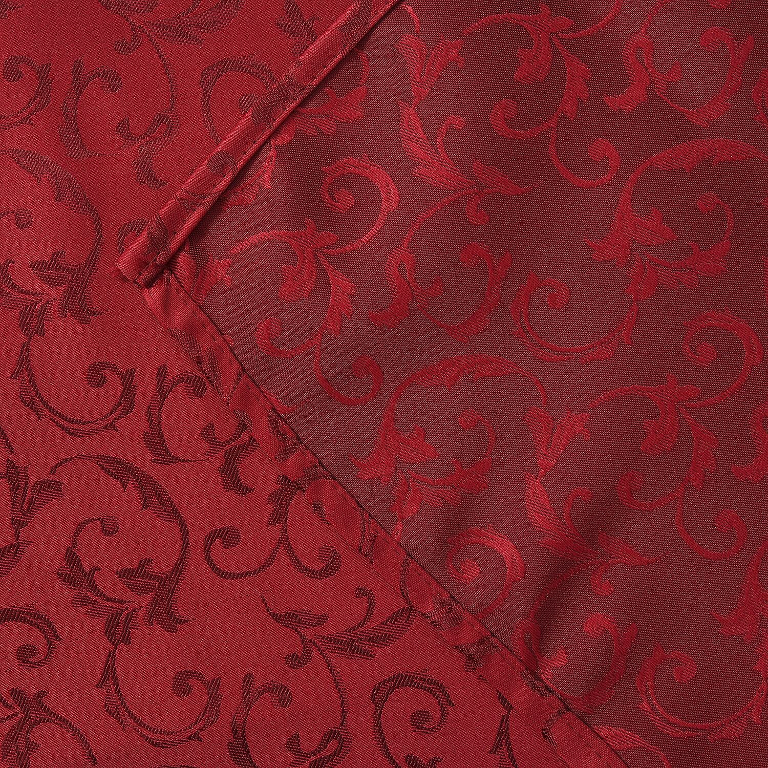 Round Water Resistant Jacquard Scroll Pattern Table Cloth (Size 180 Cm) - Red