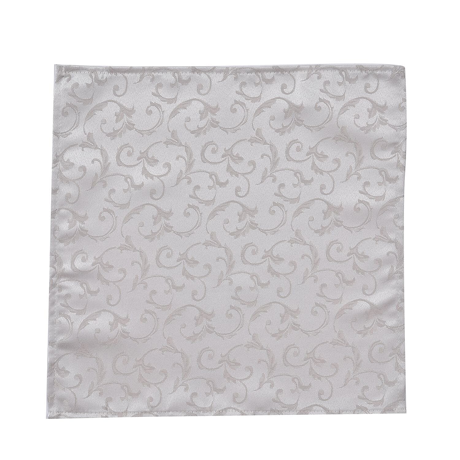 Set of 5 - Water Resistant Jacquard Scroll Pattern Table Runner (Size 180x35 Cm) and 4 Napkin Pieces (Size 40x40 Cm) - Cream