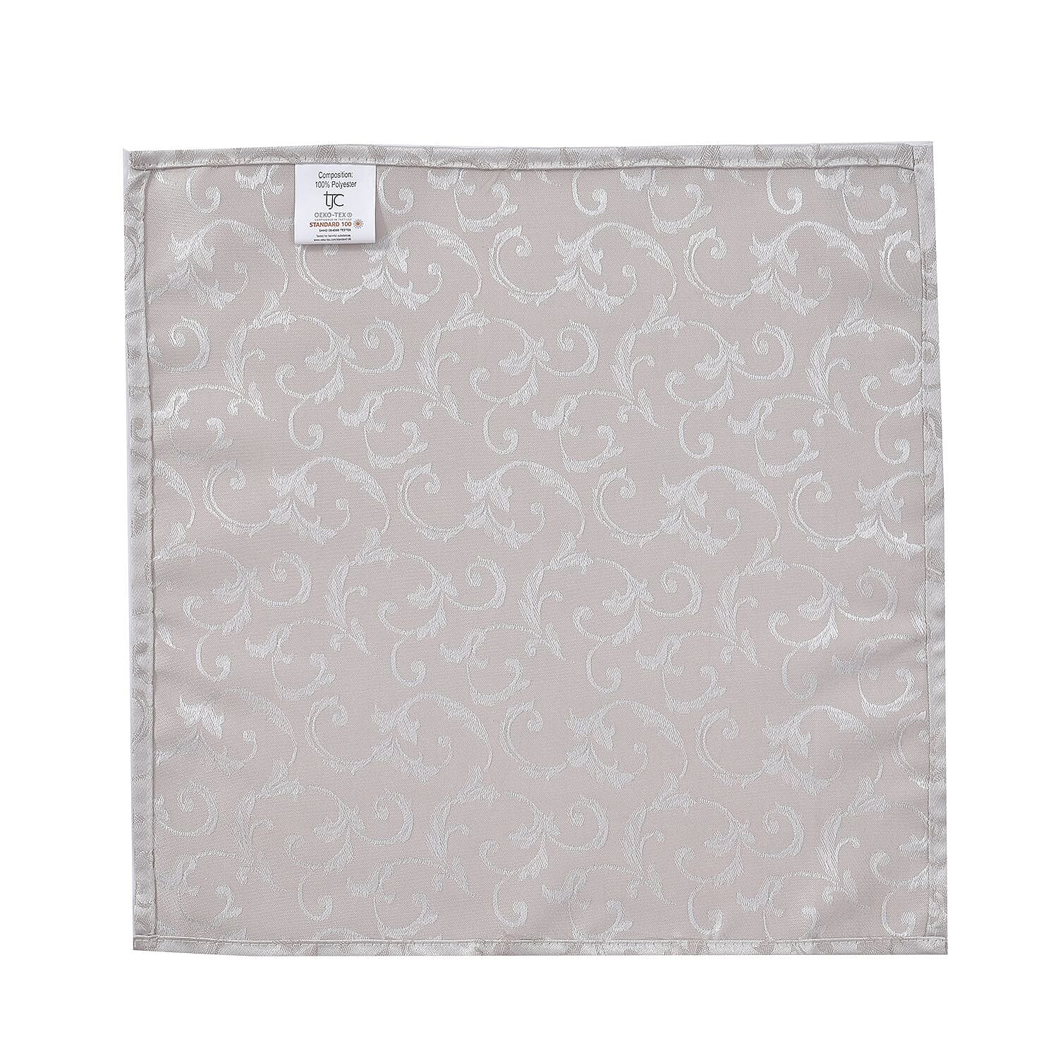 Set of 5 - Water Resistant Jacquard Scroll Pattern Table Runner (Size 180x35 Cm) and 4 Napkin Pieces (Size 40x40 Cm) - Cream