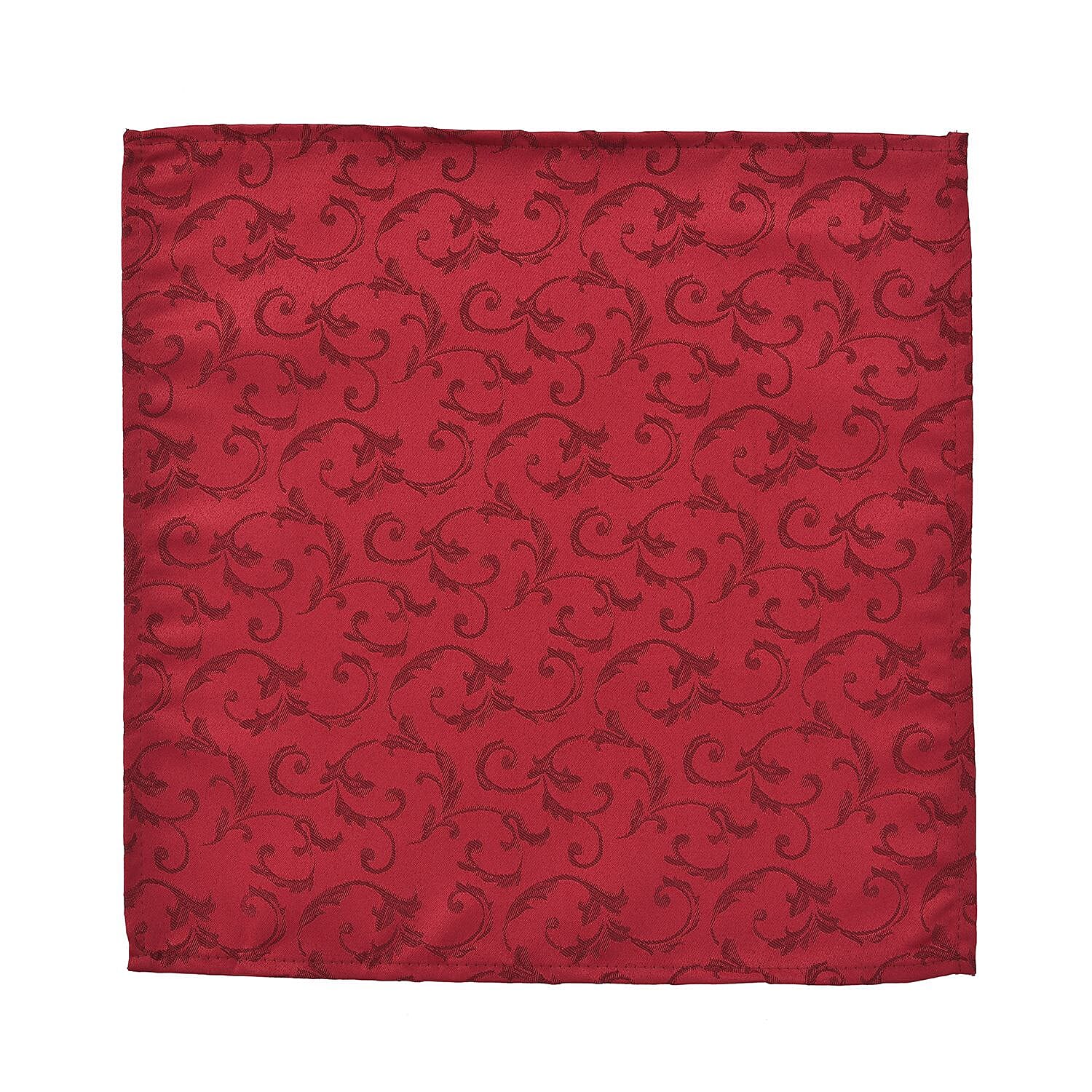 Set of 5 - Water Resistant Jacquard Scroll Pattern Table Runner (Size 180x35 Cm) and 4 Napkin Pieces (Size 40x40 Cm) - Red