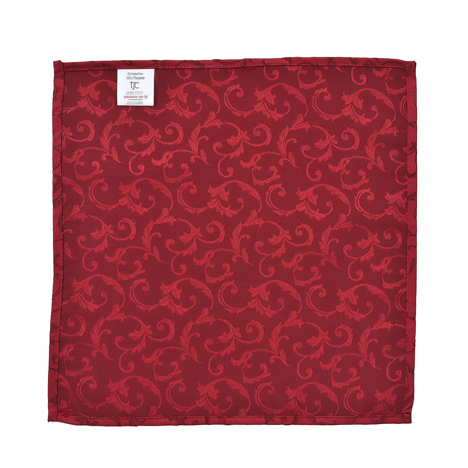 Set of 5 - Water Resistant Jacquard Scroll Pattern Table Runner (Size 180x35 Cm) and 4 Napkin Pieces (Size 40x40 Cm) - Red