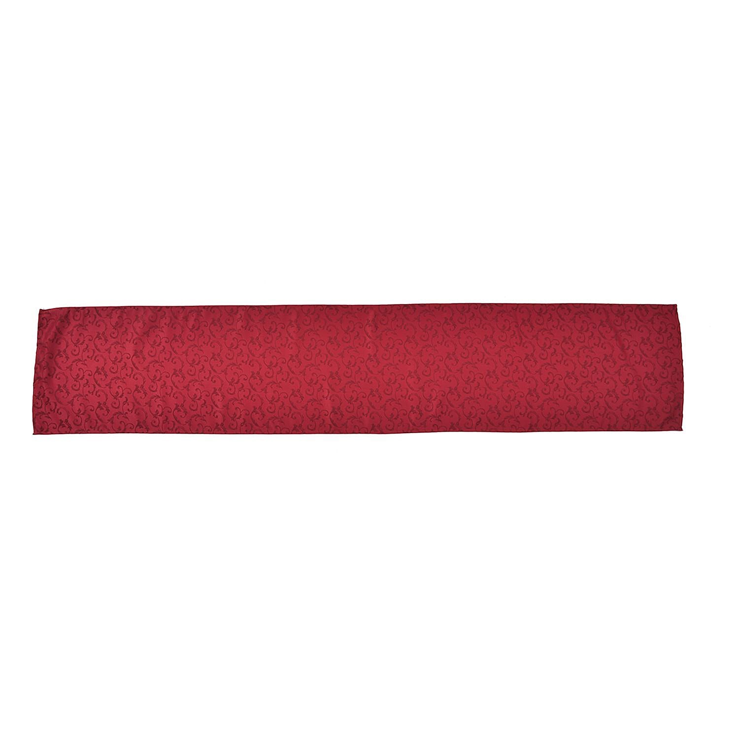 Set of 5 - Water Resistant Jacquard Scroll Pattern Table Runner (Size 180x35 Cm) and 4 Napkin Pieces (Size 40x40 Cm) - Red