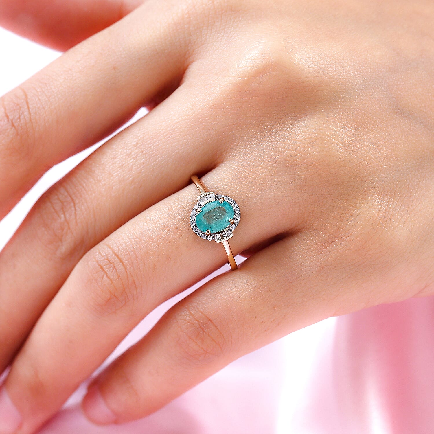 9K Yellow Gold Ethiopian Emerald and Diamond Halo Ring 1.29 Ct.