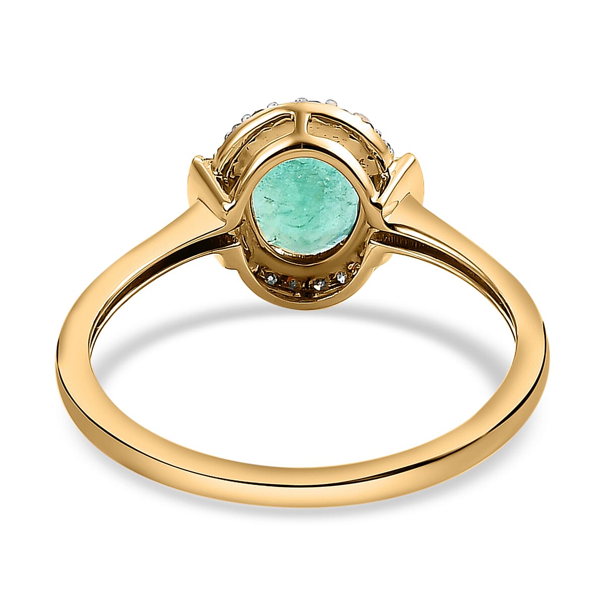 9K Yellow Gold Ethiopian Emerald and Diamond Halo Ring 1.29 Ct.