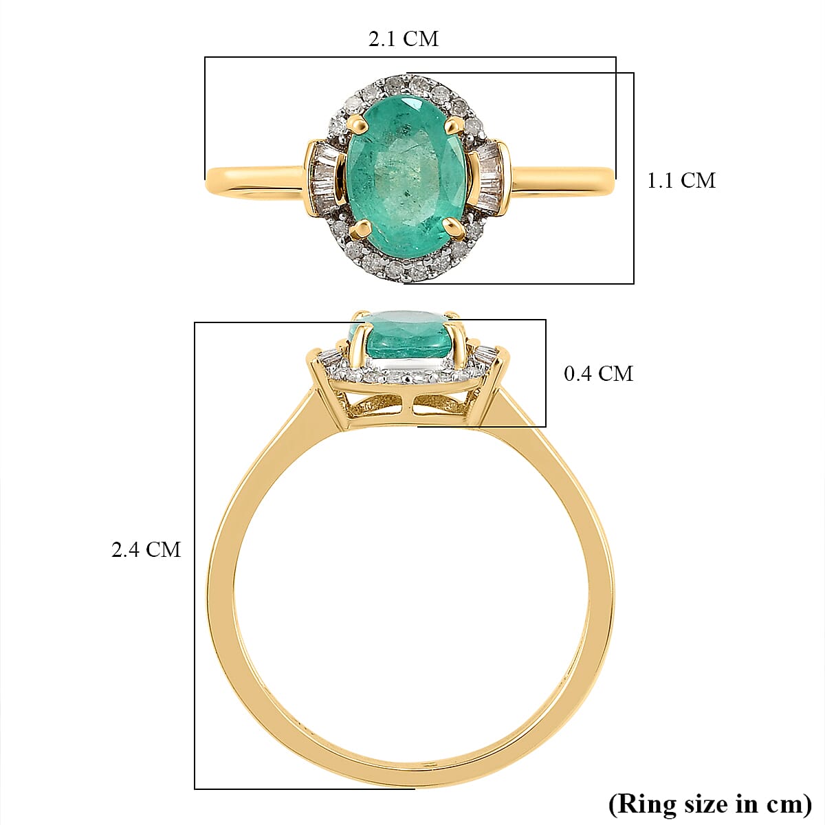 9K Yellow Gold Ethiopian Emerald and Diamond Halo Ring 1.29 Ct.