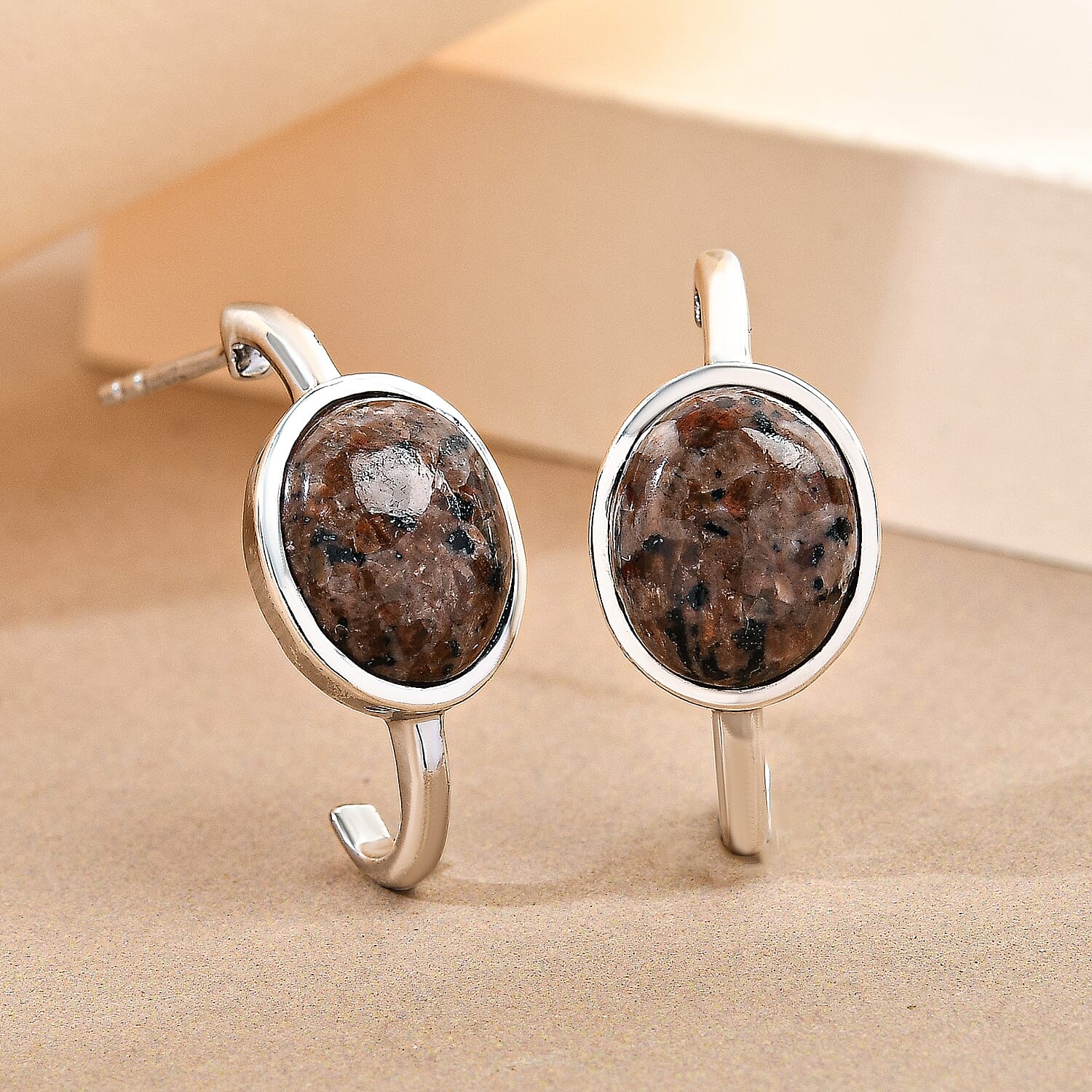 Yooperlite Earrings (With Push Back) in Platinum Overlay Sterling Silver.