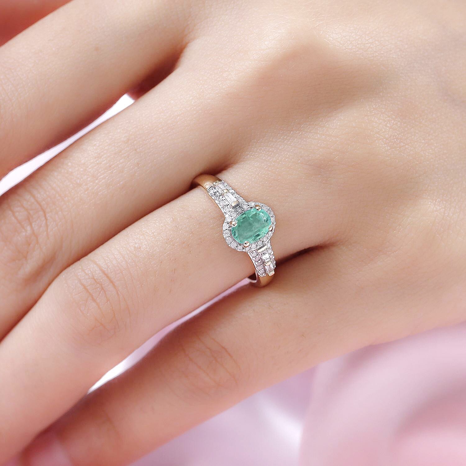 9K Yellow Gold Ethiopian Emerald and Diamond Ring 1.03 Ct.