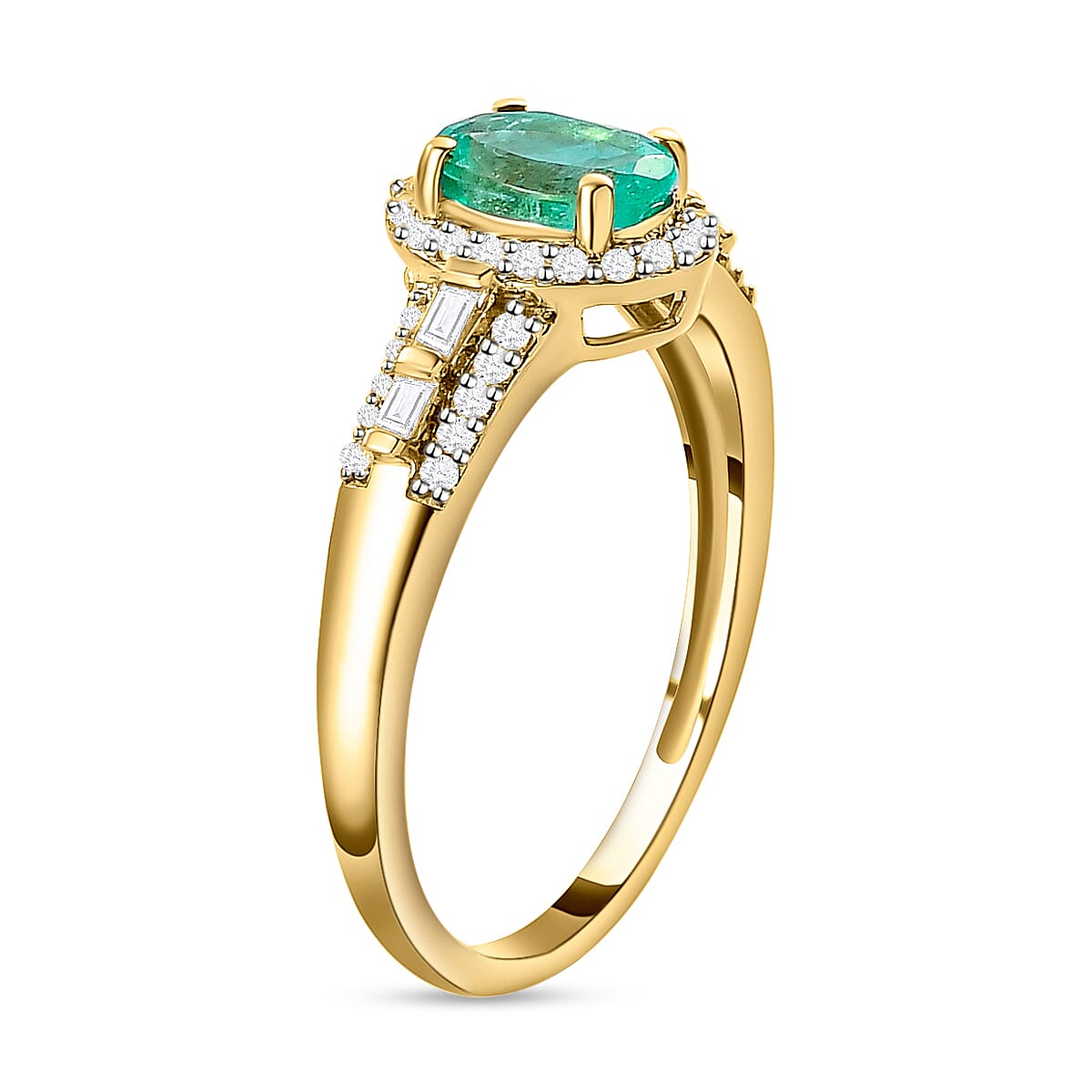 9K Yellow Gold Ethiopian Emerald and Diamond Ring 1.03 Ct.