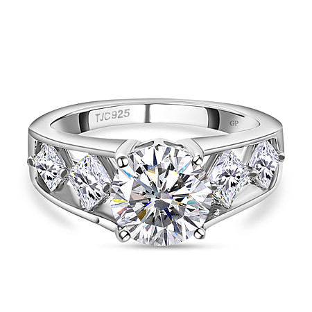 GP Art Deco Collection - Moissanite Ring in Platinum Overlay Sterling Silver 2.53 Ct.