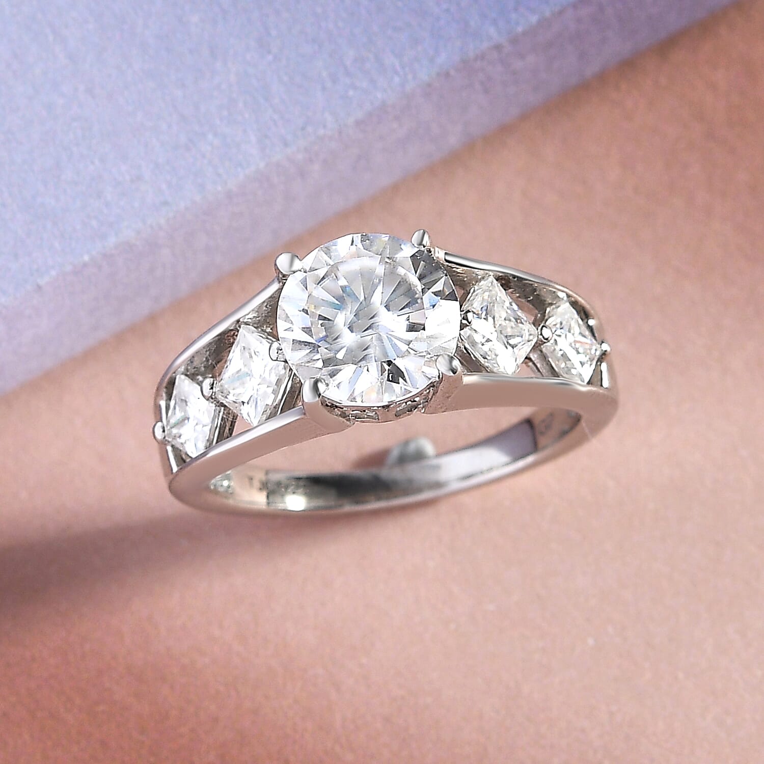 GP Art Deco Collection - Moissanite Ring in Platinum Overlay Sterling Silver 2.53 Ct.