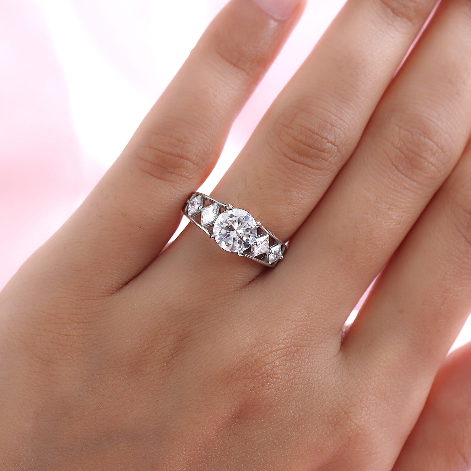 GP Art Deco Collection - Moissanite Ring in Platinum Overlay Sterling Silver 2.53 Ct.