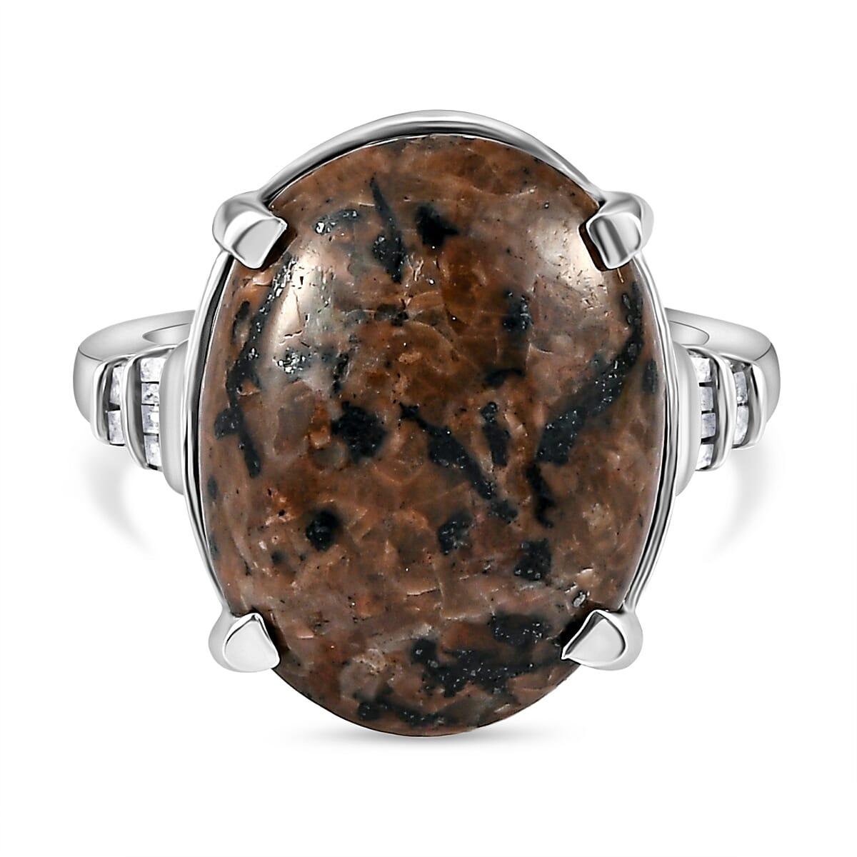 Yooperlite & Diamond Ring in Platinum Overlay Sterling Silver 12.25 Ct