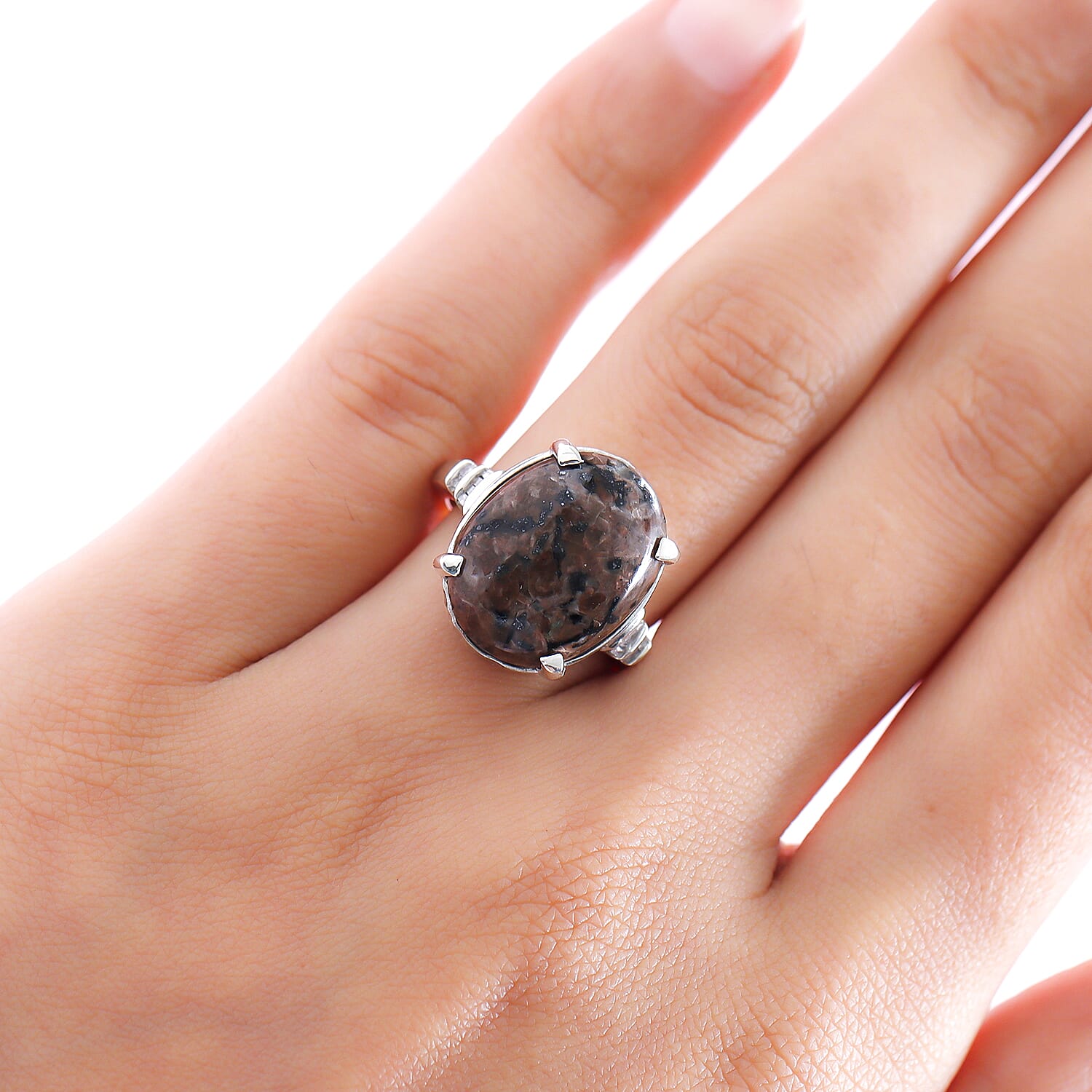 Yooperlite & Diamond Ring in Platinum Overlay Sterling Silver 12.25 Ct