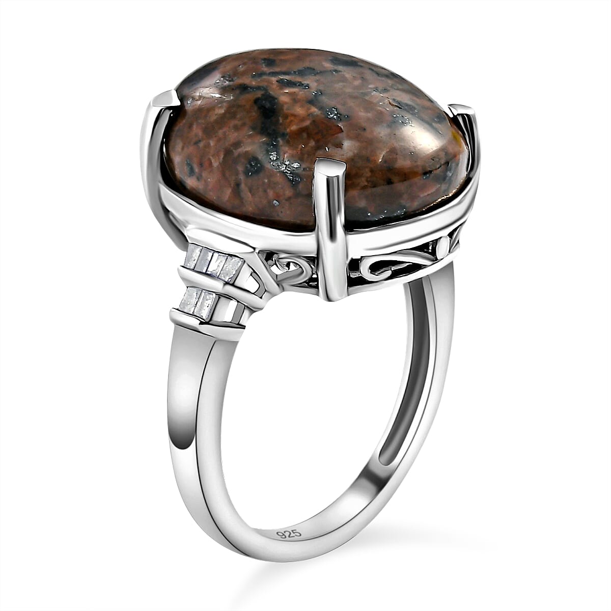 Yooperlite & Diamond Ring in Platinum Overlay Sterling Silver 12.25 Ct