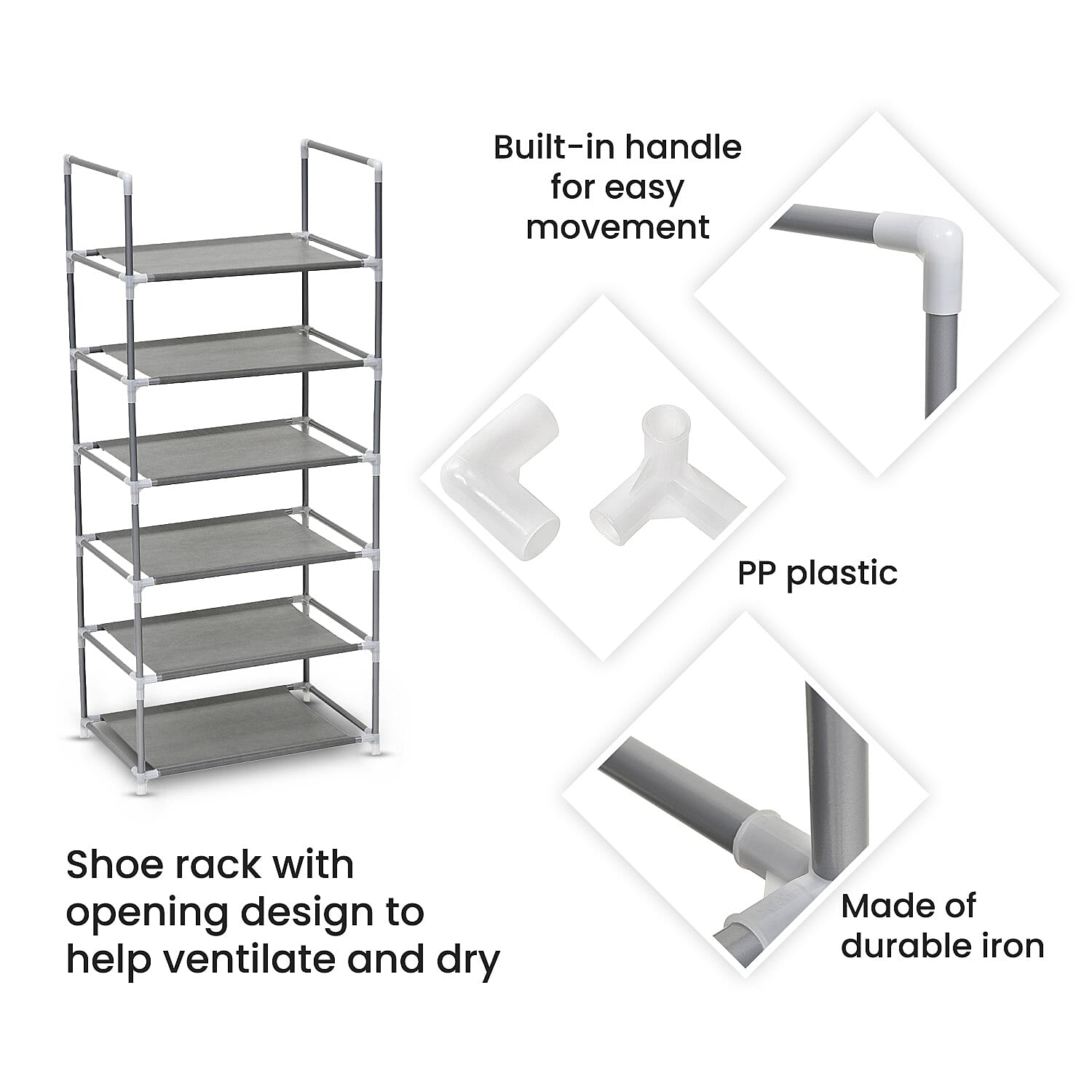 Homesmart Multipurpose 6 Layer Shoe Rack (Size 100x43x29 Cm) - Grey