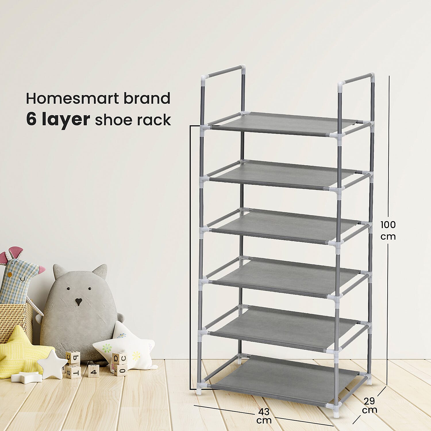 Homesmart Multipurpose 6 Layer Shoe Rack (Size 100x43x29 Cm) - Grey