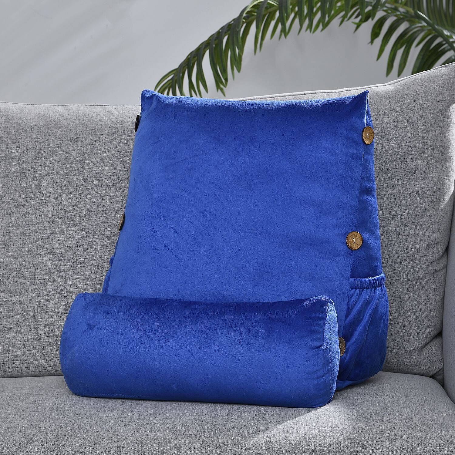 Triangle Velvet Cushion (Size 45x45x15 Cm) with Round Pillow (Size 45x15 Cm) - Navy