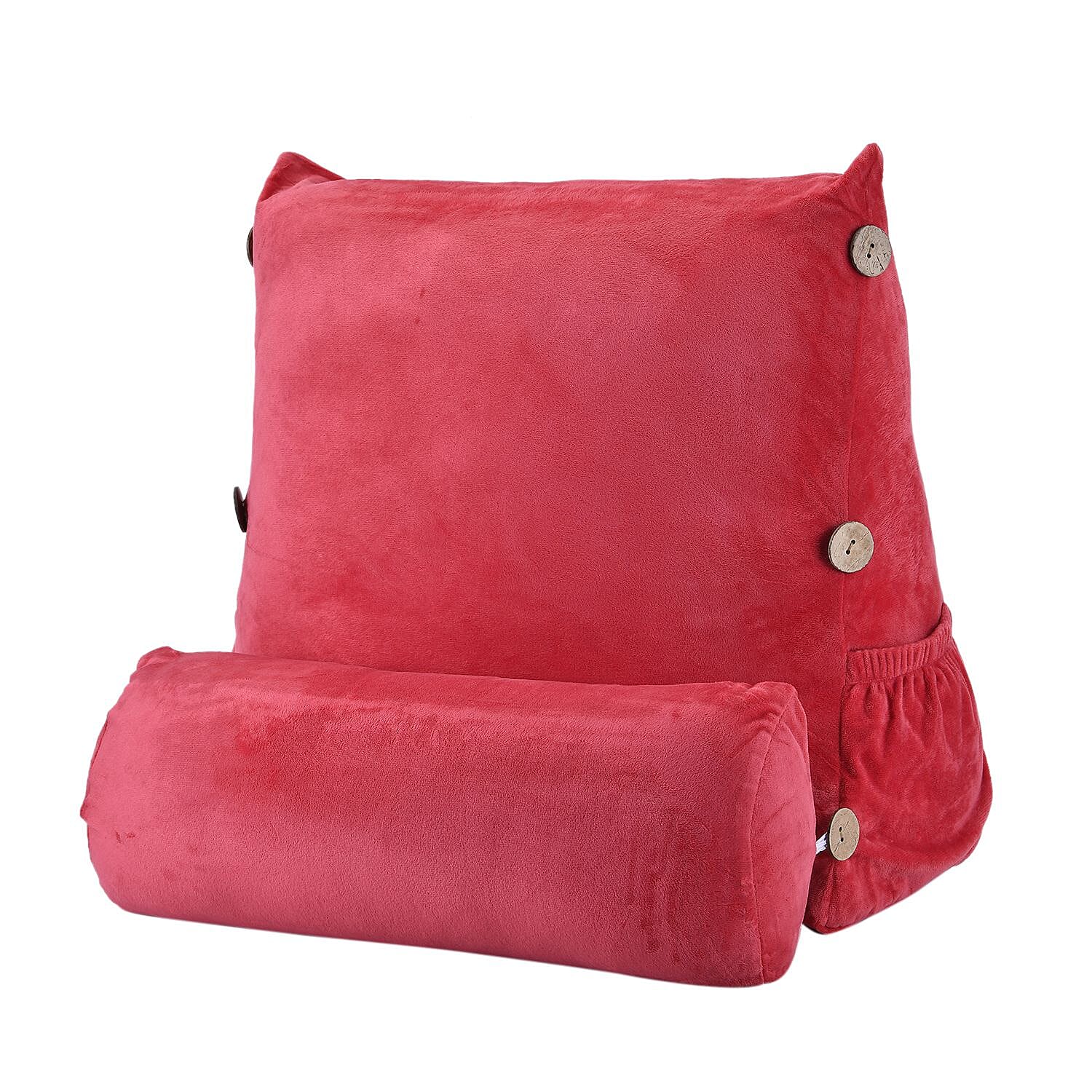 Triangle Velvet Cushion (Size 45x45x15 Cm) with Round Pillow (Size 45x15 Cm) - Fuchsia