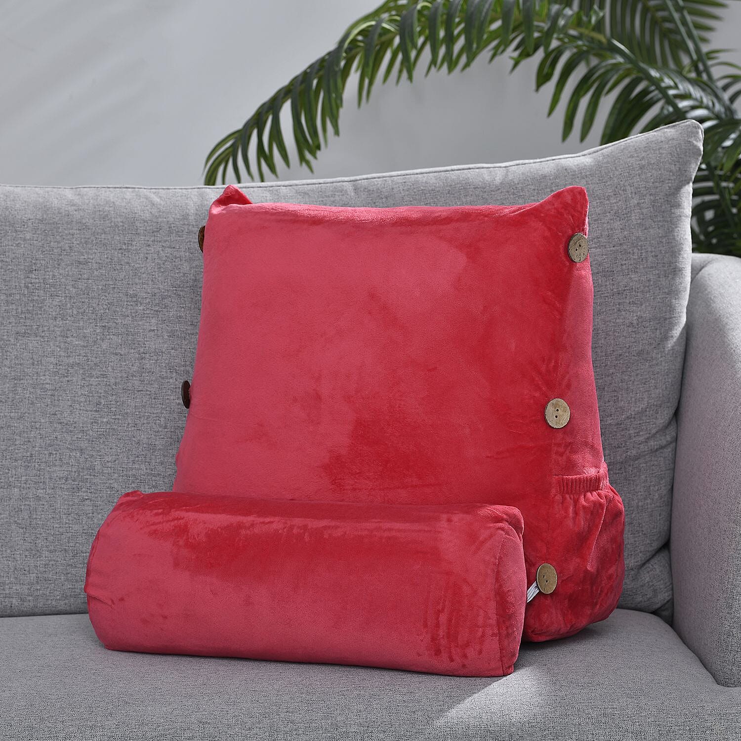 Triangle Velvet Cushion (Size 45x45x15 Cm) with Round Pillow (Size 45x15 Cm) - Fuchsia