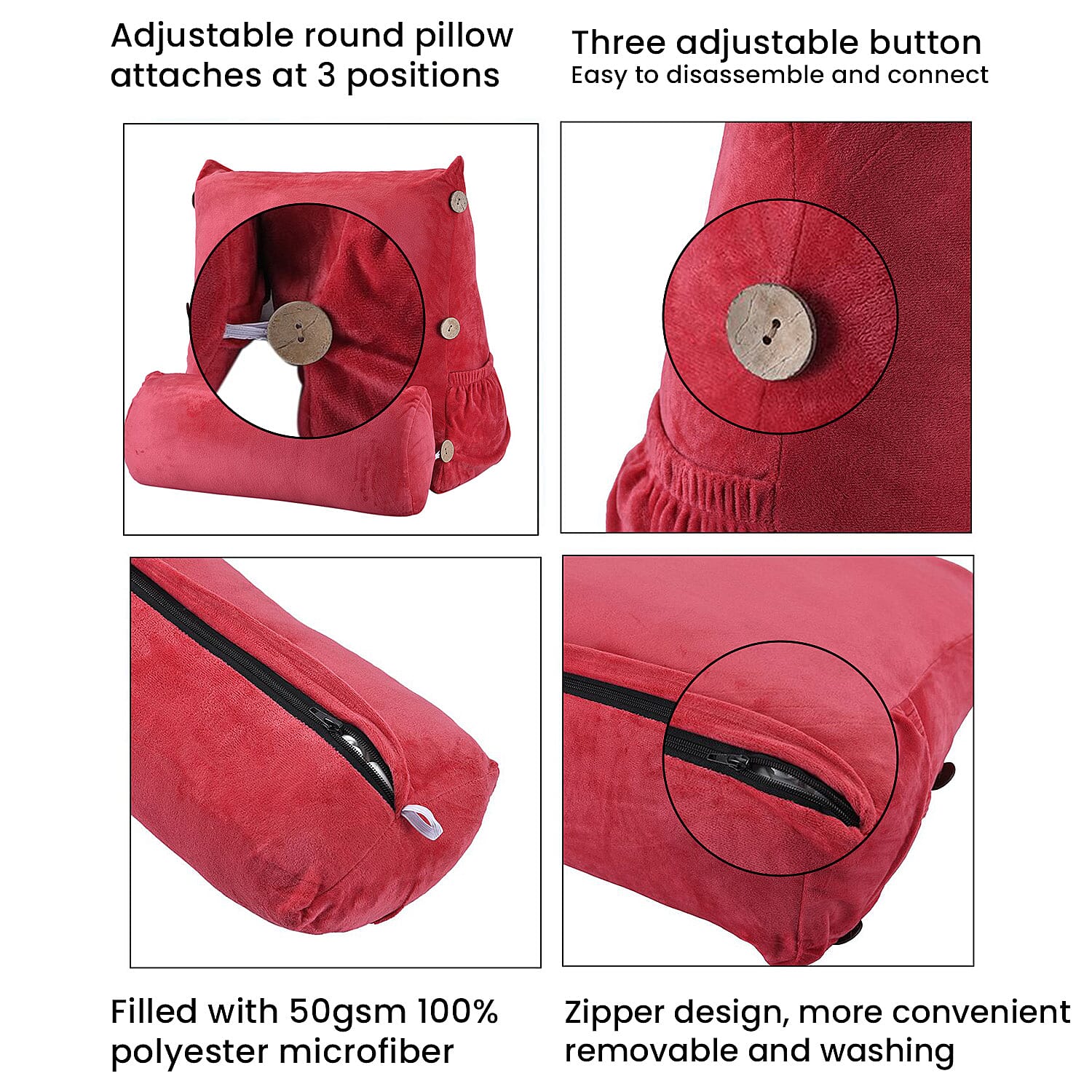 Triangle Velvet Cushion (Size 45x45x15 Cm) with Round Pillow (Size 45x15 Cm) - Fuchsia