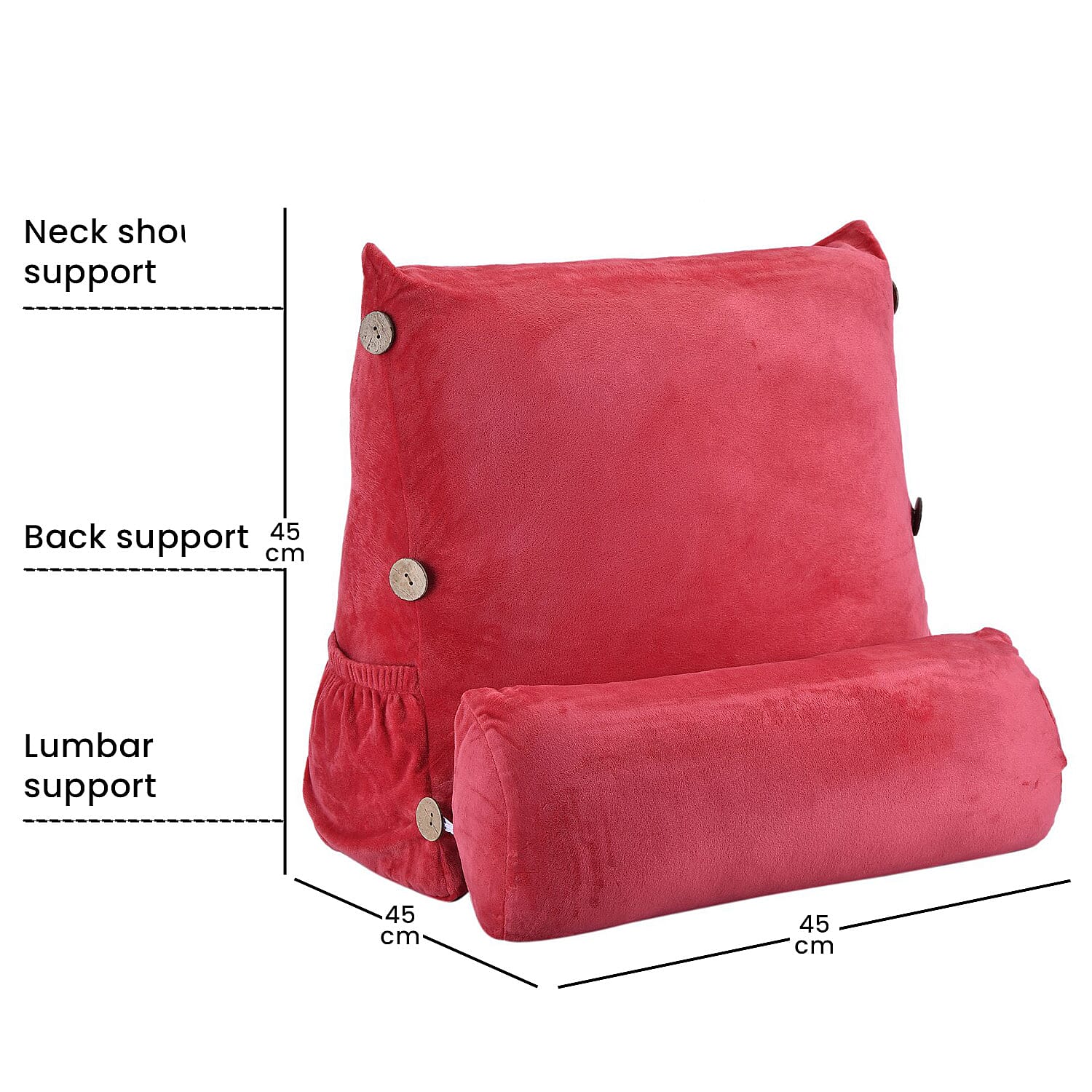 Triangle Velvet Cushion (Size 45x45x15 Cm) with Round Pillow (Size 45x15 Cm) - Fuchsia