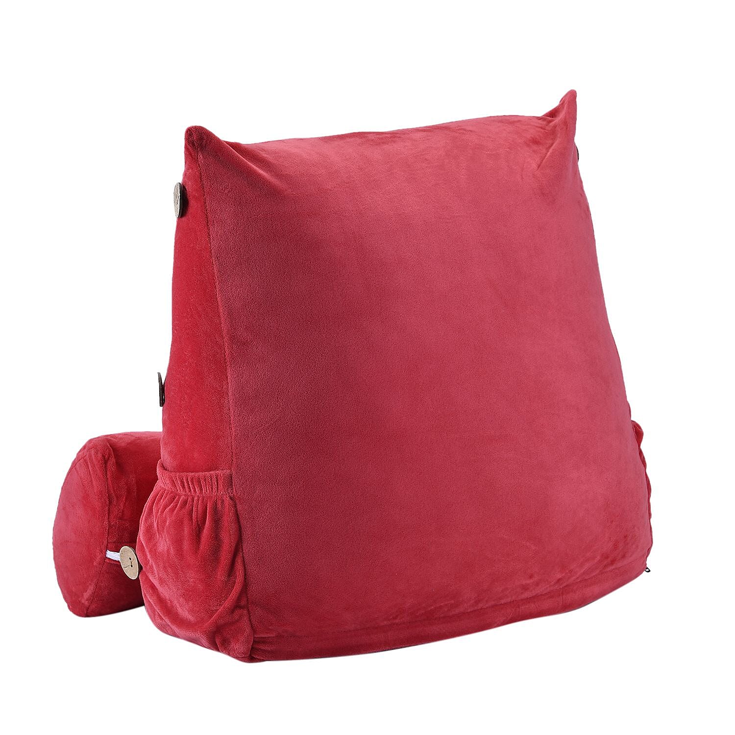 Triangle Velvet Cushion (Size 45x45x15 Cm) with Round Pillow (Size 45x15 Cm) - Fuchsia