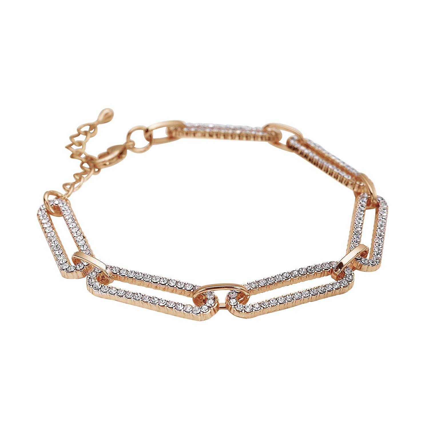 Jumbo Jubilee Deal - White Austrian Crystal Paperclip Bracelet (Size - 7.5 With 2 Inch Extender) in Yellow Gold Tone