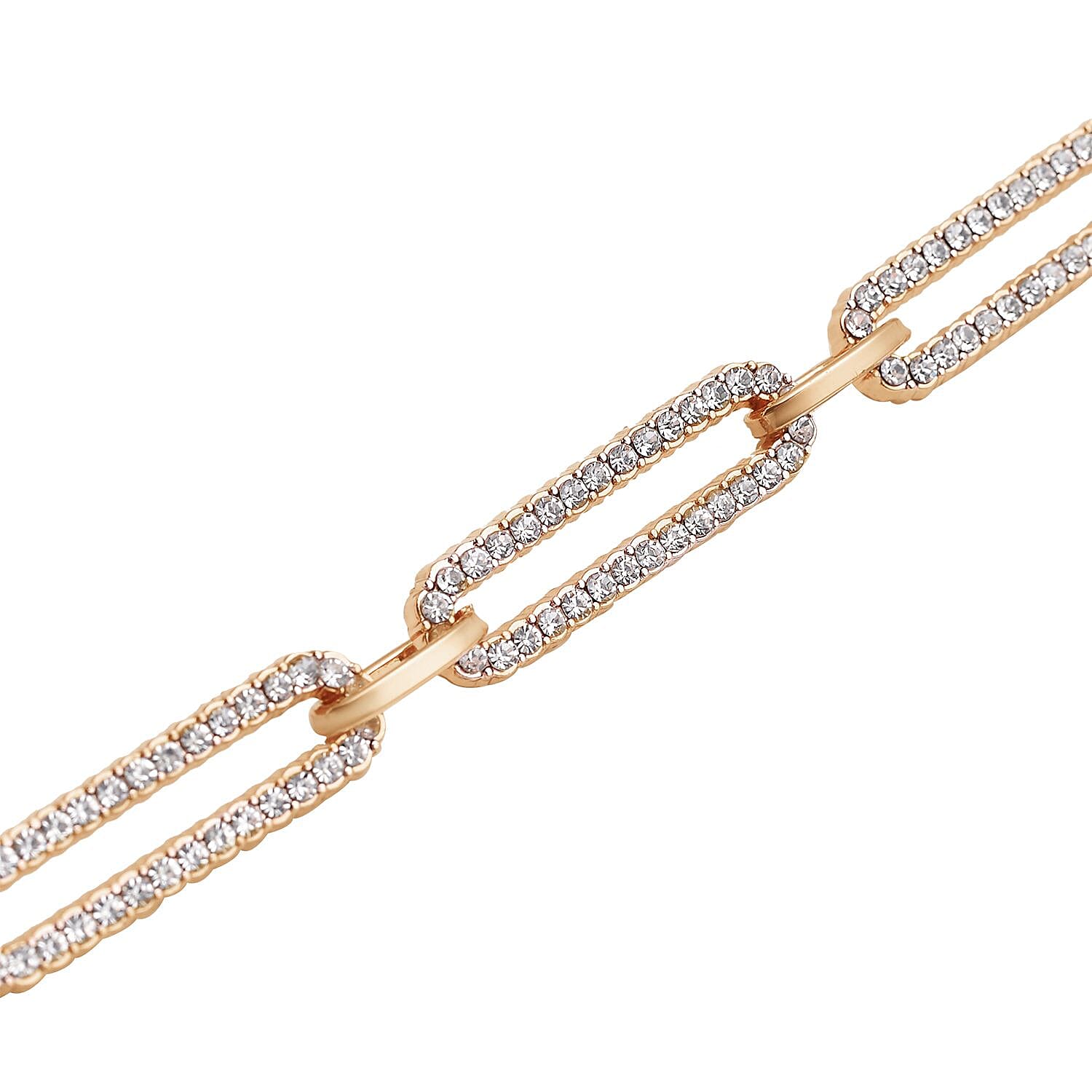 Jumbo Jubilee Deal - White Austrian Crystal Paperclip Bracelet (Size - 7.5 With 2 Inch Extender) in Yellow Gold Tone