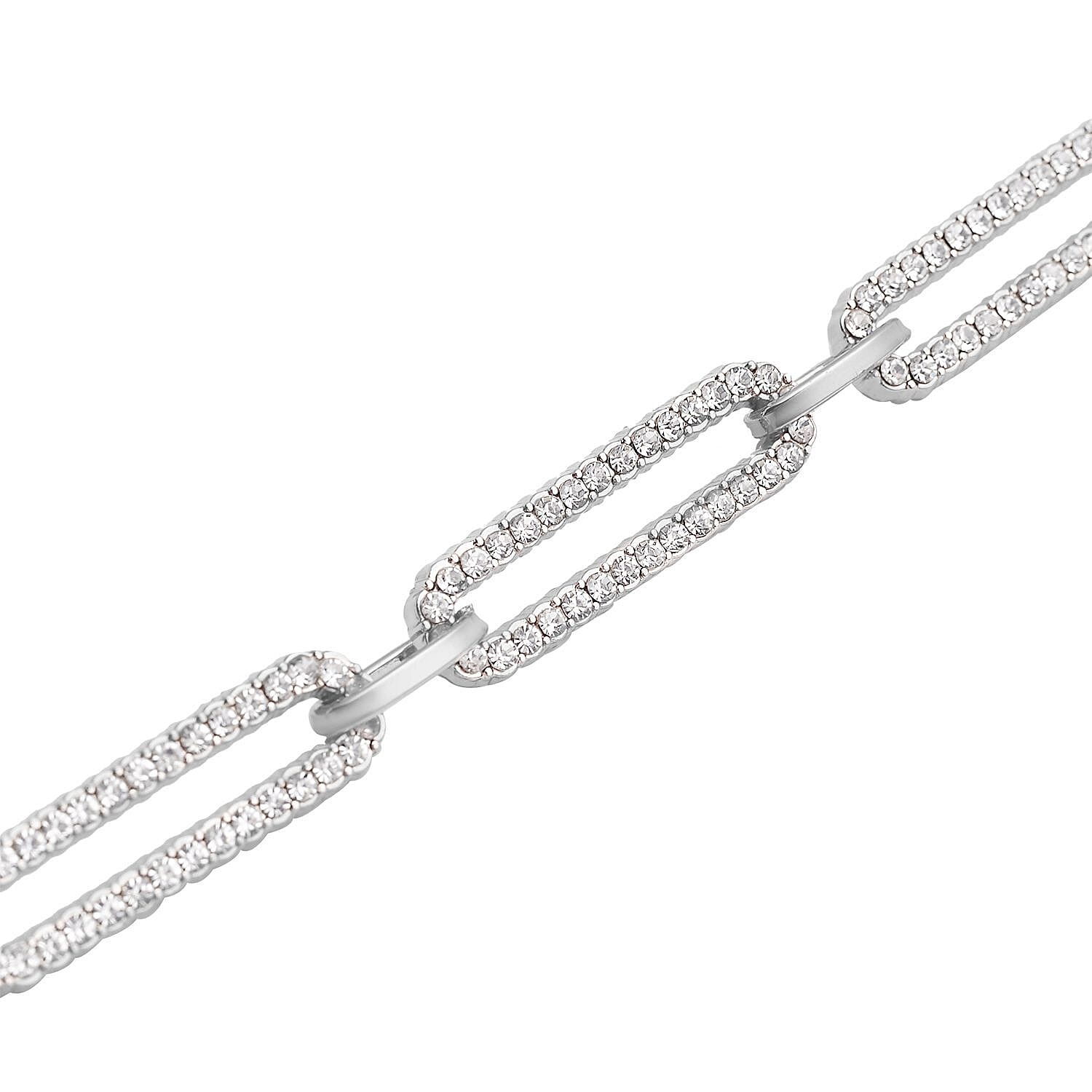 Jumbo Jubilee Deal - White Austrian Crystal Paperclip Bracelet (Size - 7.5 With 1.5 Inch Extender) in Silver Tone