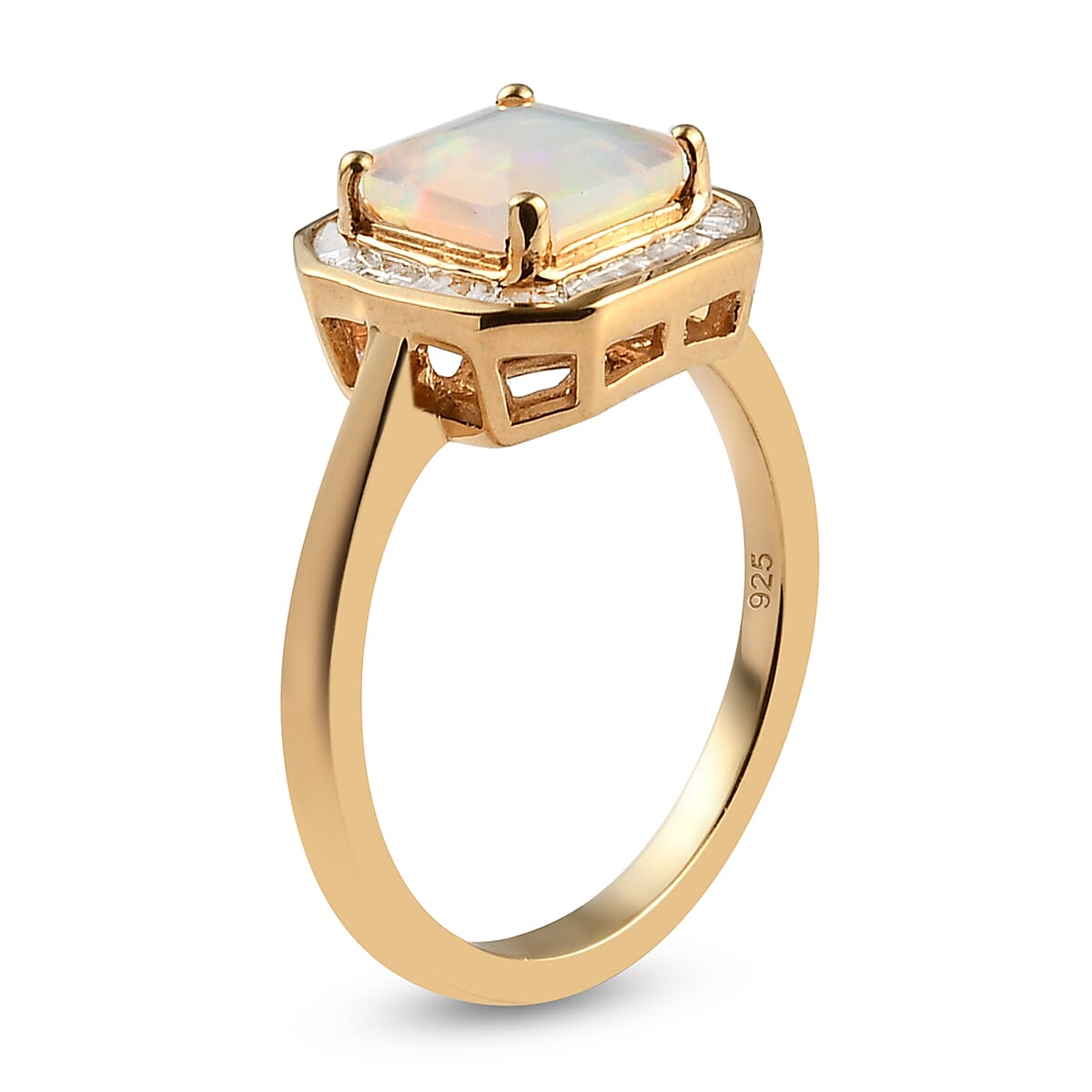 Asscher Cut Ethiopian Welo Opal and Diamond Halo Ring in 14K Gold Overlay Sterling Silver 1.15 Ct.