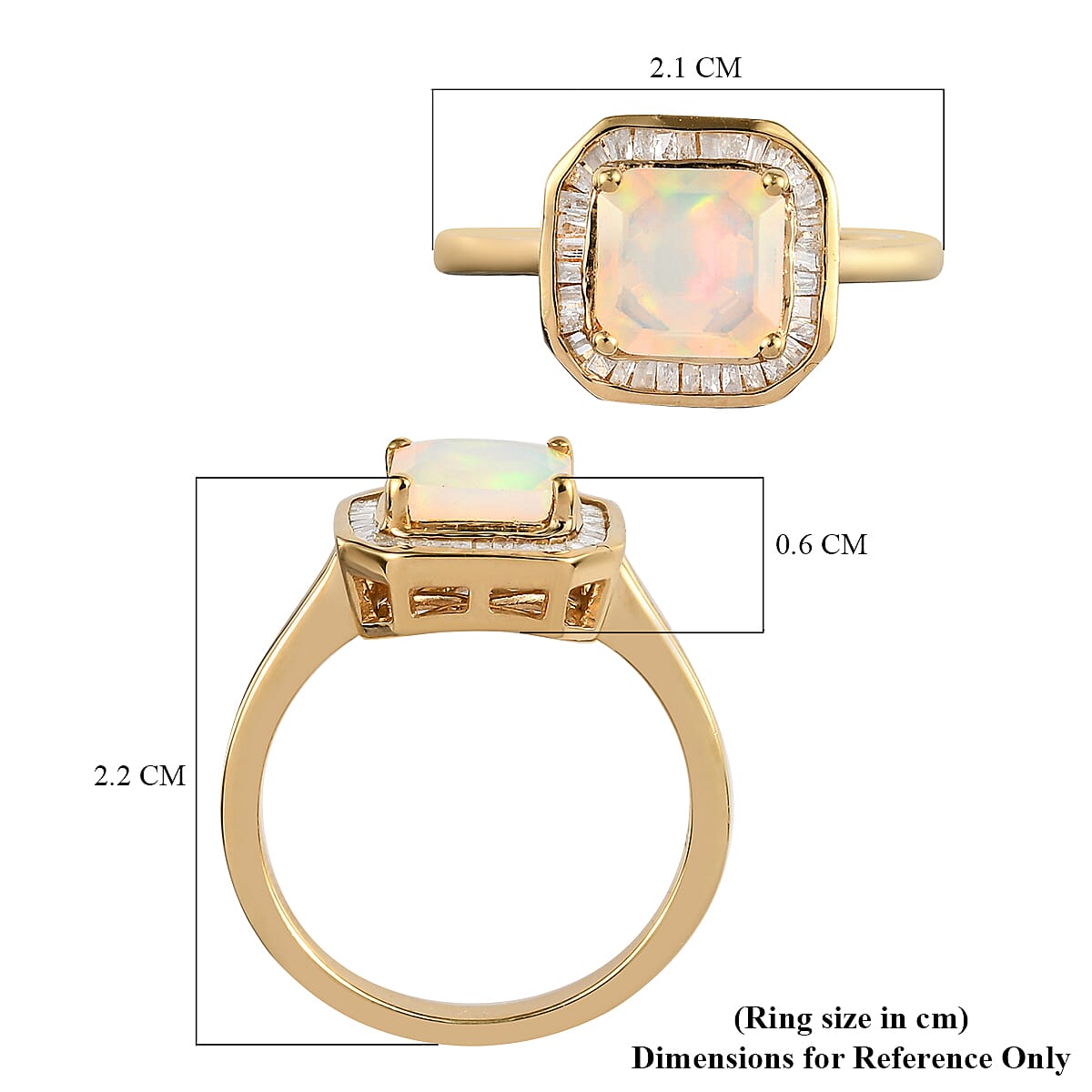 Asscher Cut Ethiopian Welo Opal and Diamond Halo Ring in 14K Gold Overlay Sterling Silver 1.15 Ct.