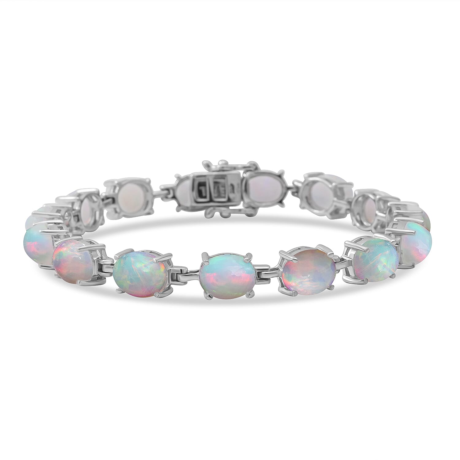 OTO - Wegel Tena  Opal Bracelet (Size - 7) in Rhodium Overlay Sterling Silver 16.38 Ct, Silver Wt. 11.00 Gms