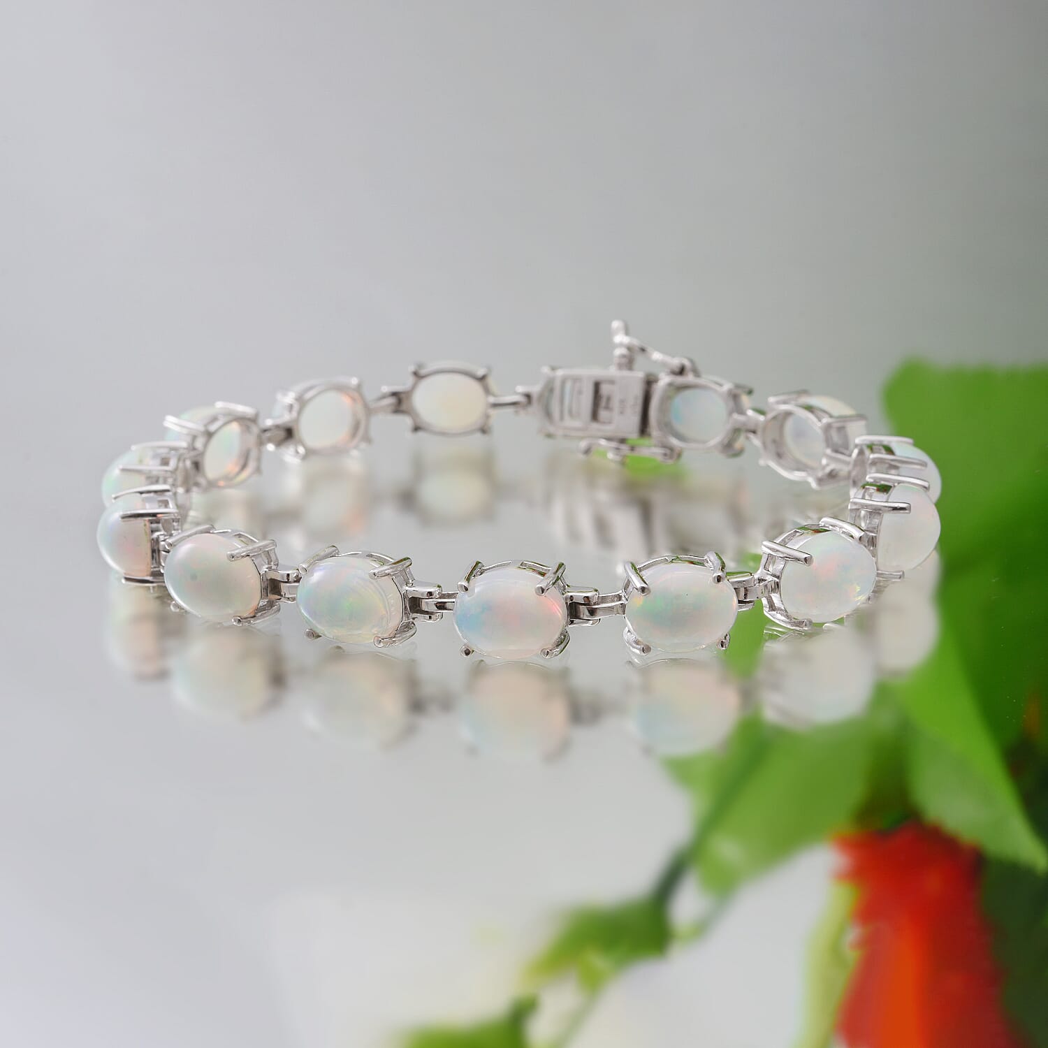 OTO - Wegel Tena  Opal Bracelet (Size - 7) in Rhodium Overlay Sterling Silver 16.38 Ct, Silver Wt. 11.00 Gms