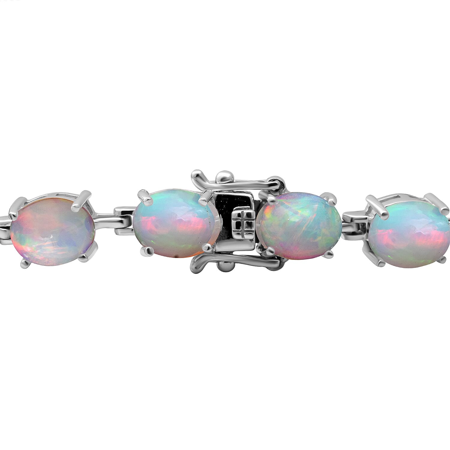 OTO - Wegel Tena  Opal Bracelet (Size - 7) in Rhodium Overlay Sterling Silver 16.38 Ct, Silver Wt. 11.00 Gms